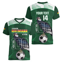 Custom Bolivia Football Women V-Neck T-Shirt 100th Anniversary Andean Condor Proud - Wonder Print Shop