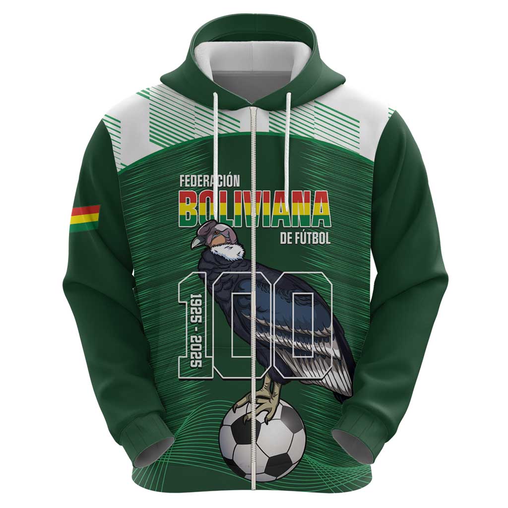 Custom Bolivia Football Zip Hoodie 100th Anniversary Andean Condor Proud - Wonder Print Shop