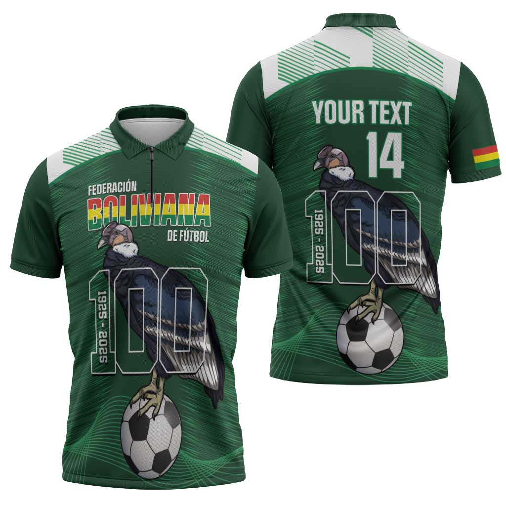 Custom Bolivia Football Zipper Polo Shirt 100th Anniversary Andean Condor Proud - Wonder Print Shop