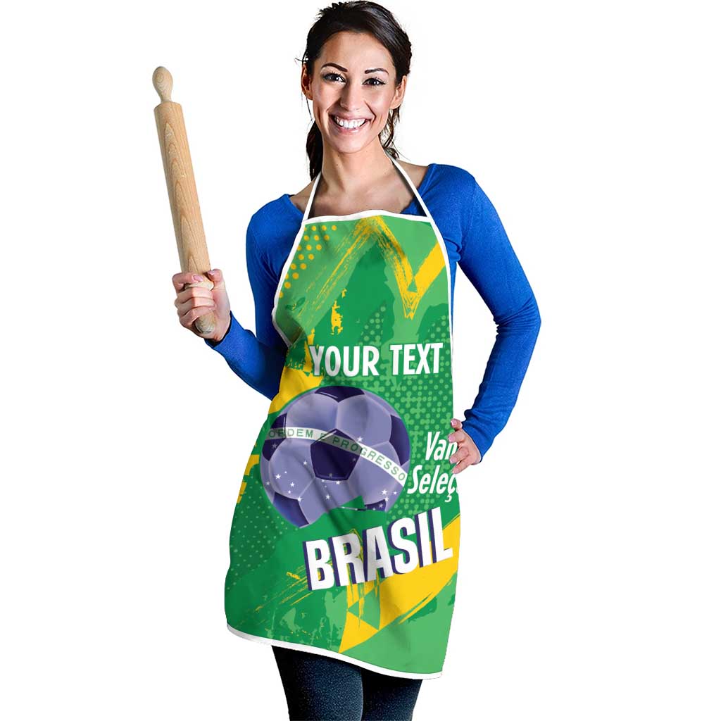 Custom Brazil Football Apron Vamos Selecao Brushes Style - Wonder Print Shop
