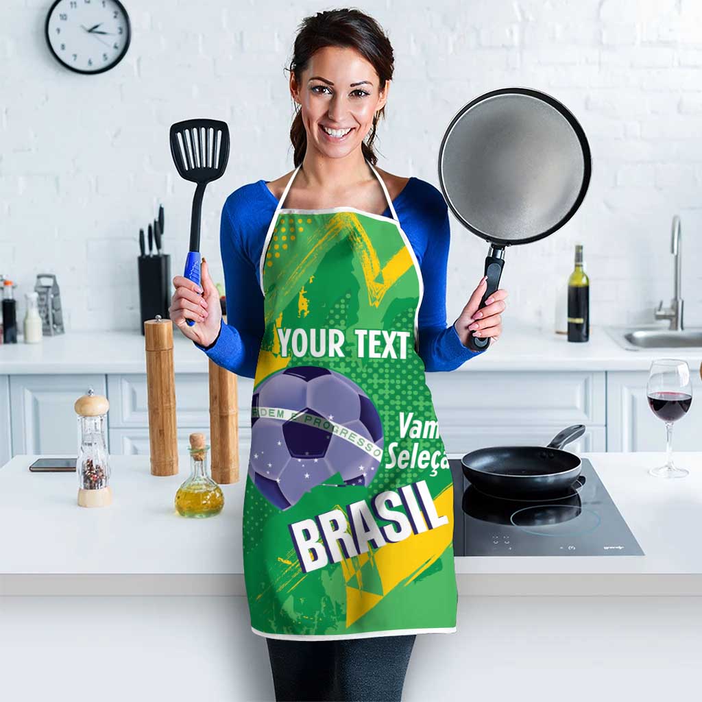 Custom Brazil Football Apron Vamos Selecao Brushes Style - Wonder Print Shop