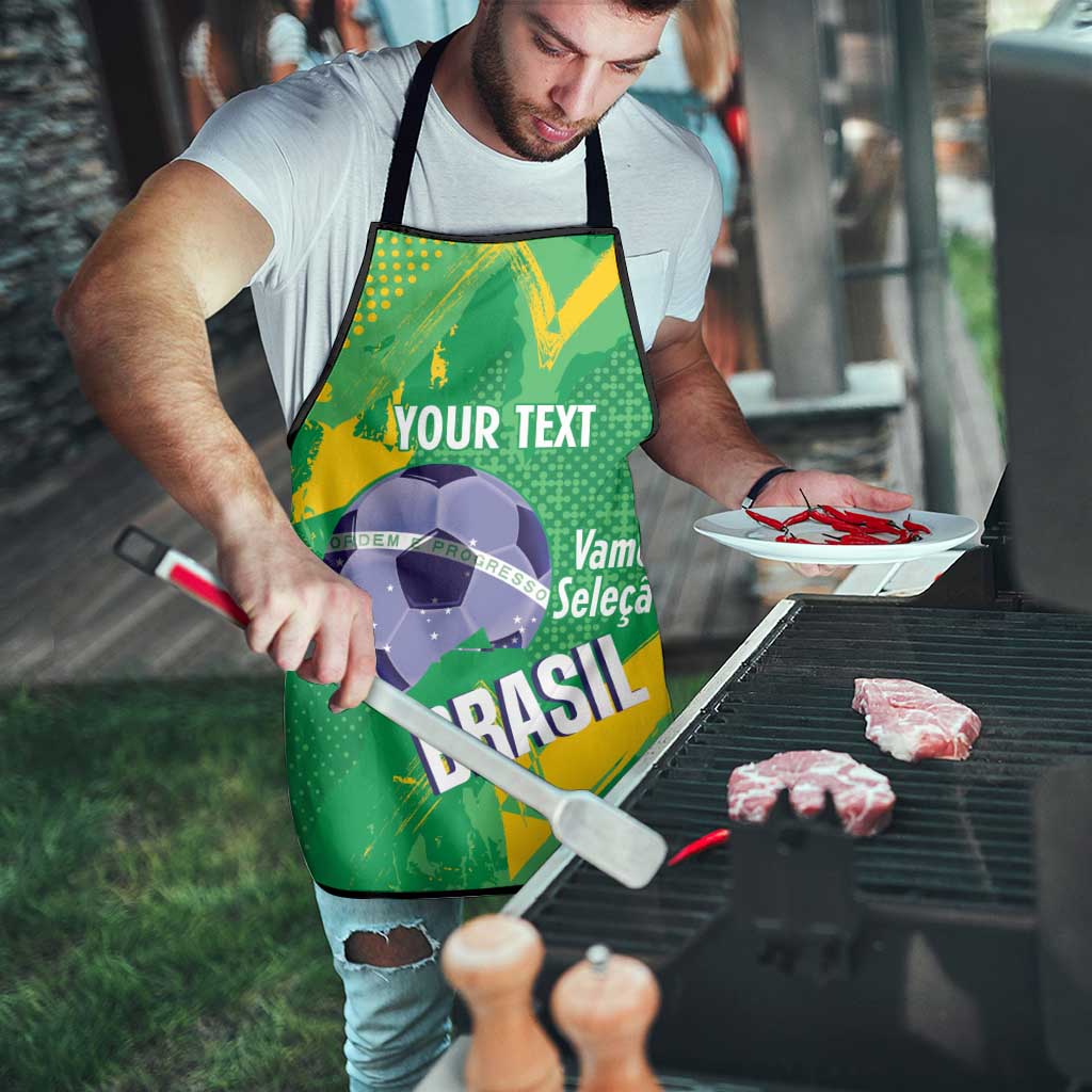 Custom Brazil Football Apron Vamos Selecao Brushes Style - Wonder Print Shop