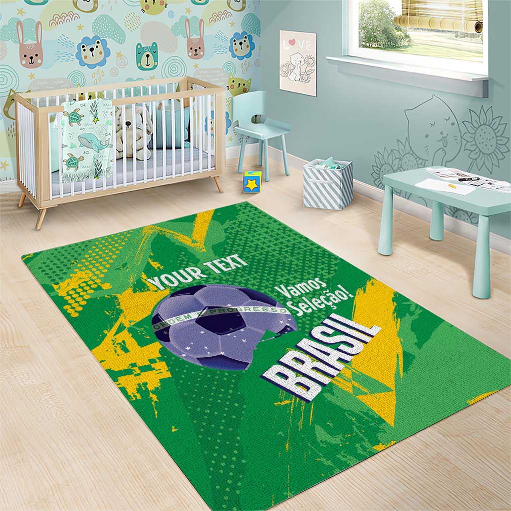 Custom Brazil Football Area Rug Vamos Selecao Brushes Style - Wonder Print Shop