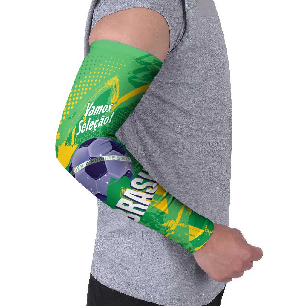 Custom Brazil Football Arm Sleeves Vamos Selecao Brushes Style - Wonder Print Shop