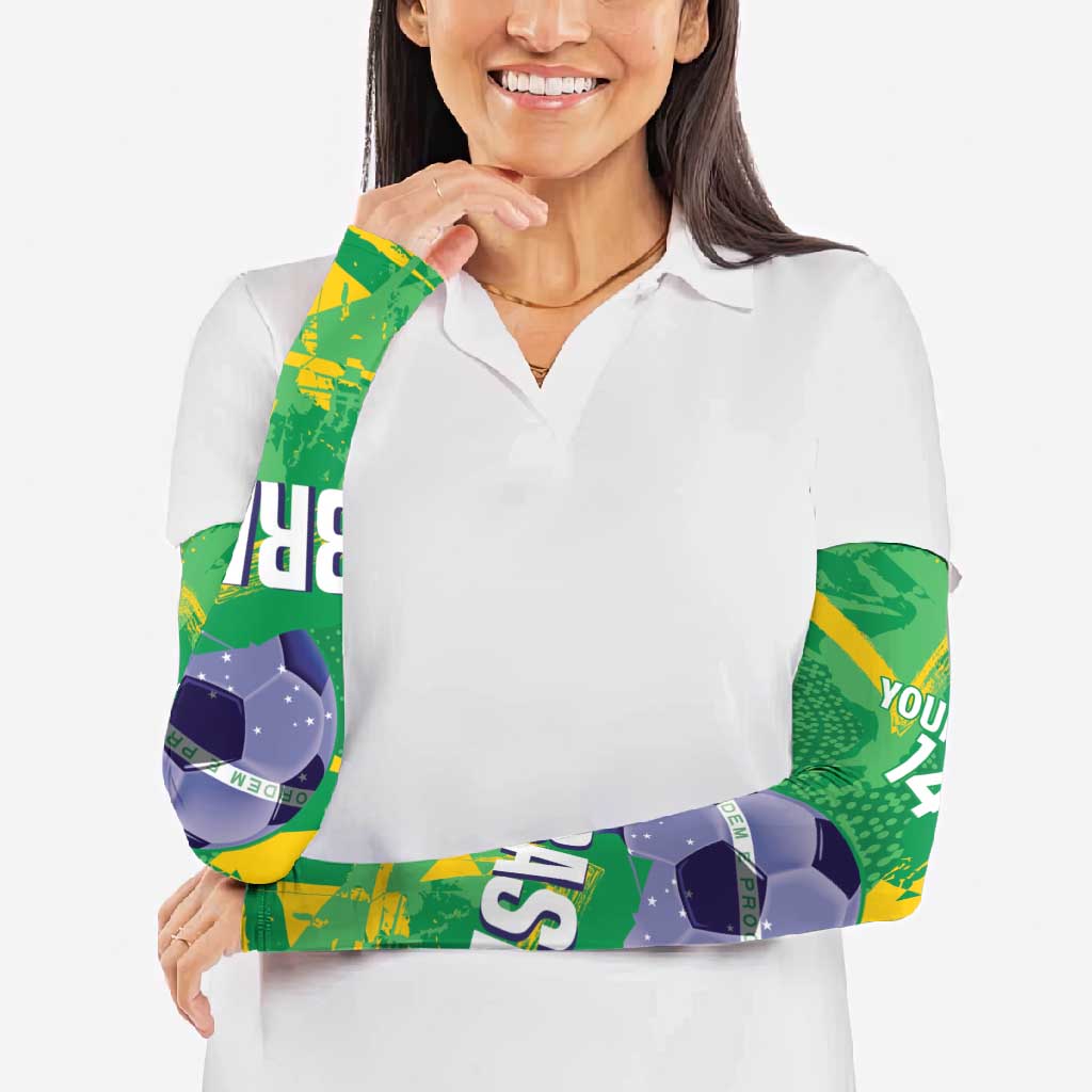 Custom Brazil Football Arm Sleeves Vamos Selecao Brushes Style - Wonder Print Shop