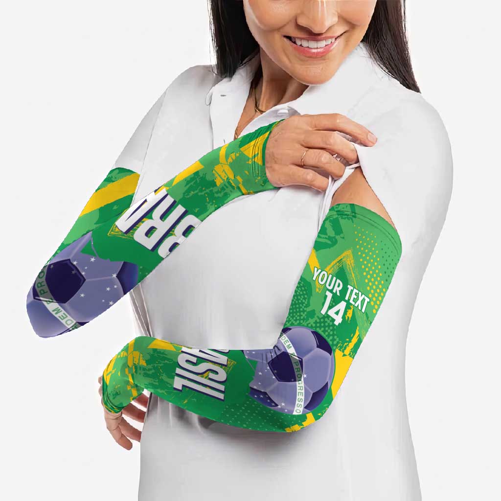 Custom Brazil Football Arm Sleeves Vamos Selecao Brushes Style - Wonder Print Shop