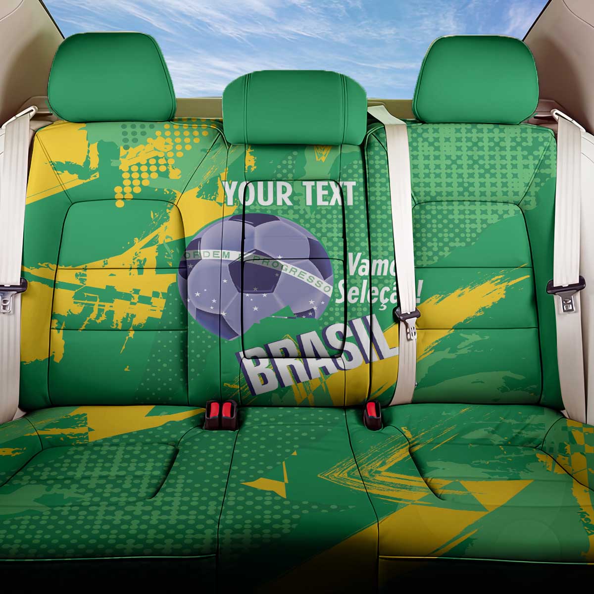 Custom Brazil Football Back Car Seat Cover Vamos Selecao Brushes Style - Wonder Print Shop