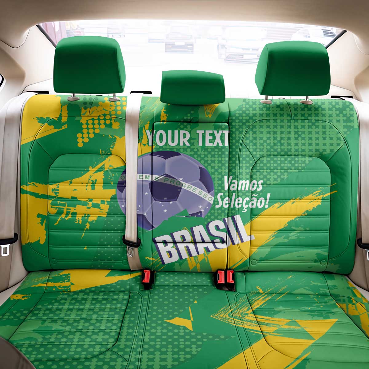 Custom Brazil Football Back Car Seat Cover Vamos Selecao Brushes Style - Wonder Print Shop
