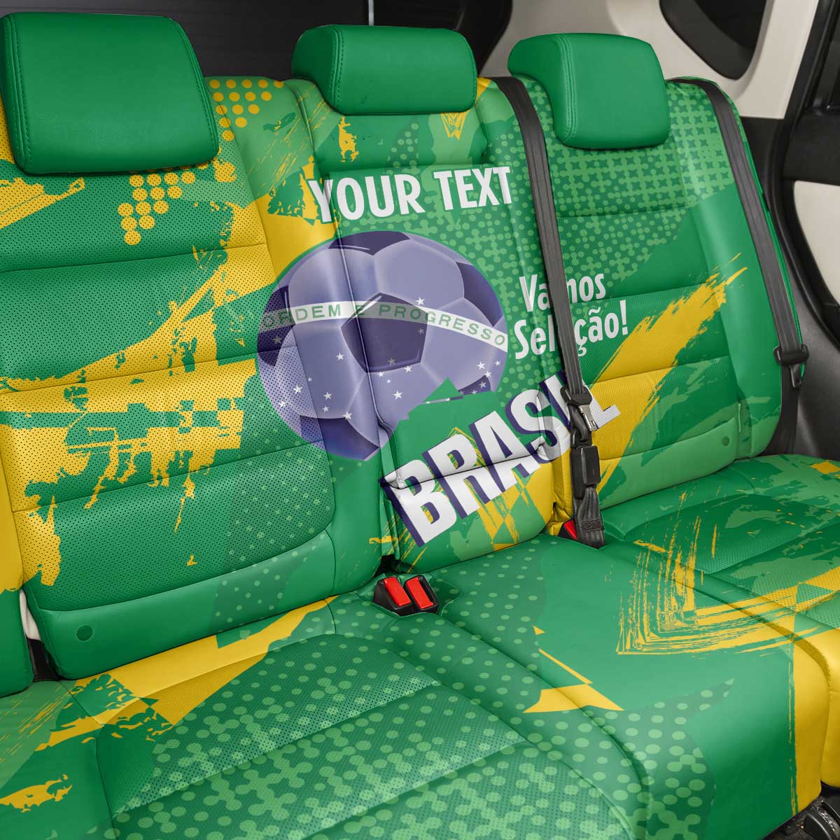 Custom Brazil Football Back Car Seat Cover Vamos Selecao Brushes Style - Wonder Print Shop