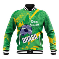 Custom Brazil Football Baseball Jacket Vamos Selecao Brushes Style - Wonder Print Shop