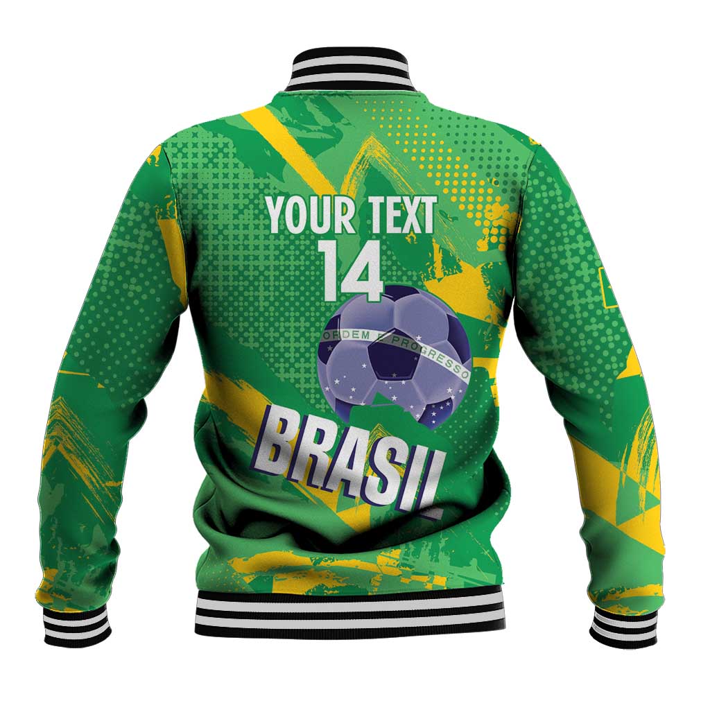 Custom Brazil Football Baseball Jacket Vamos Selecao Brushes Style - Wonder Print Shop