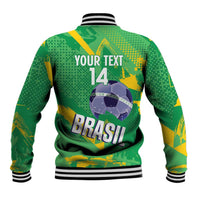 Custom Brazil Football Baseball Jacket Vamos Selecao Brushes Style - Wonder Print Shop