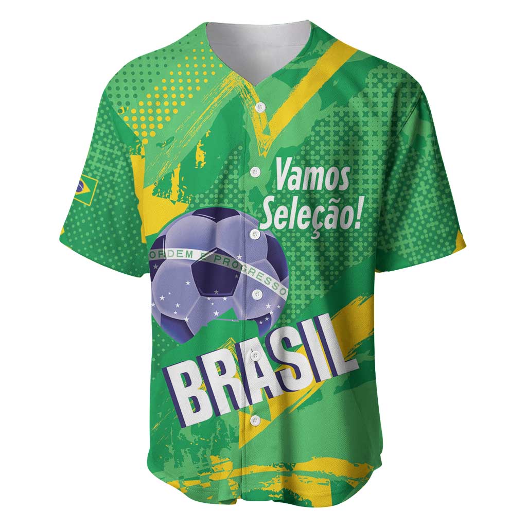 Custom Brazil Football Baseball Jersey Vamos Selecao Brushes Style - Wonder Print Shop
