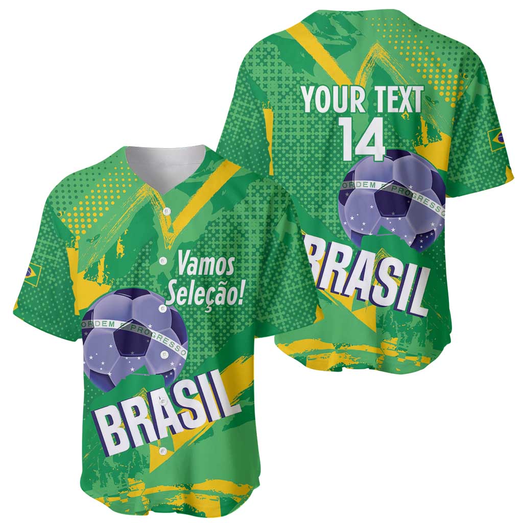 Custom Brazil Football Baseball Jersey Vamos Selecao Brushes Style - Wonder Print Shop