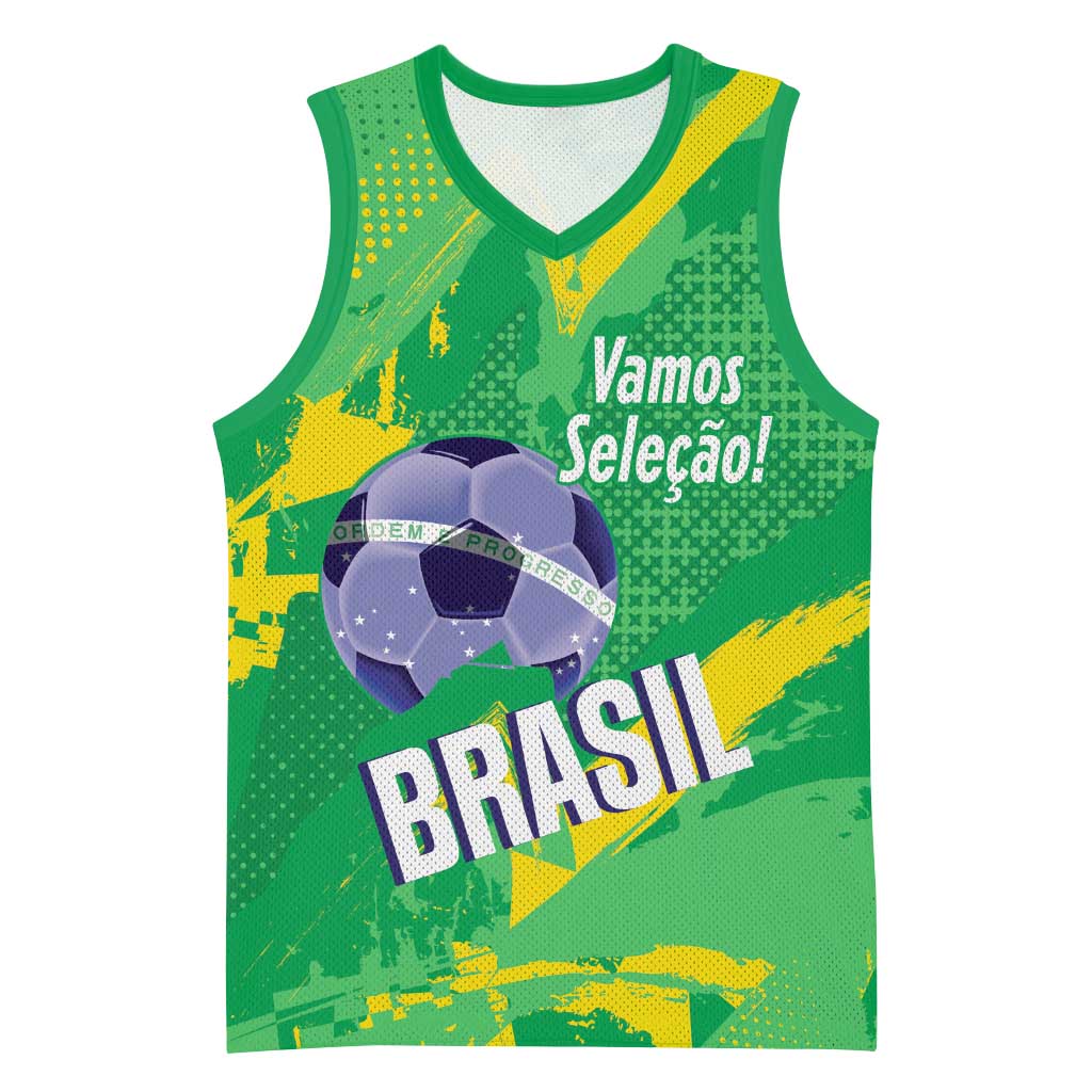 Custom Brazil Football Basketball Jersey Vamos Selecao Brushes Style - Wonder Print Shop