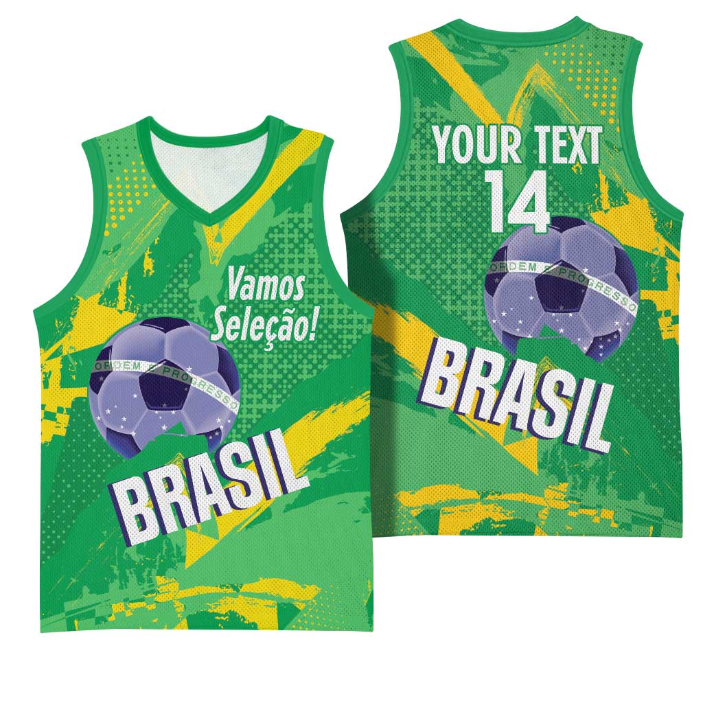 Custom Brazil Football Basketball Jersey Vamos Selecao Brushes Style - Wonder Print Shop