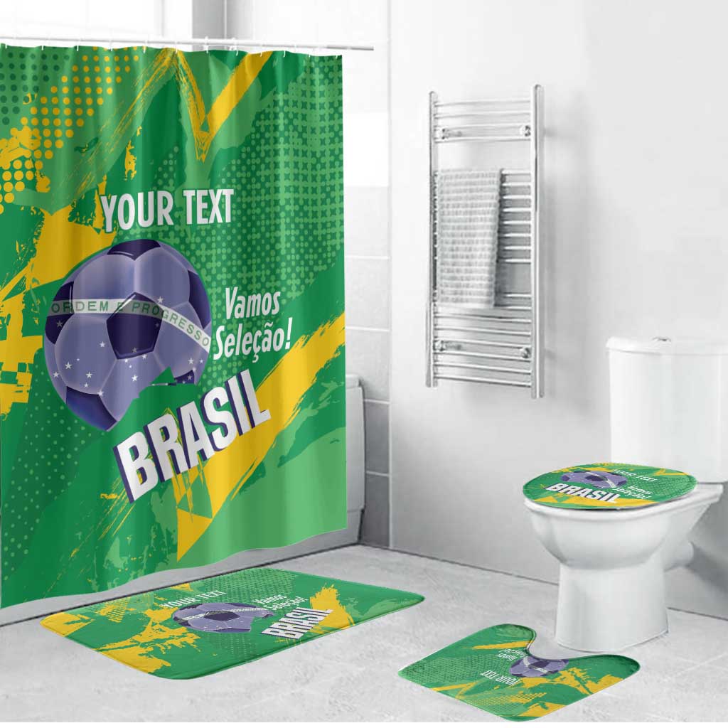 Custom Brazil Football Bathroom Set Vamos Selecao Brushes Style - Wonder Print Shop