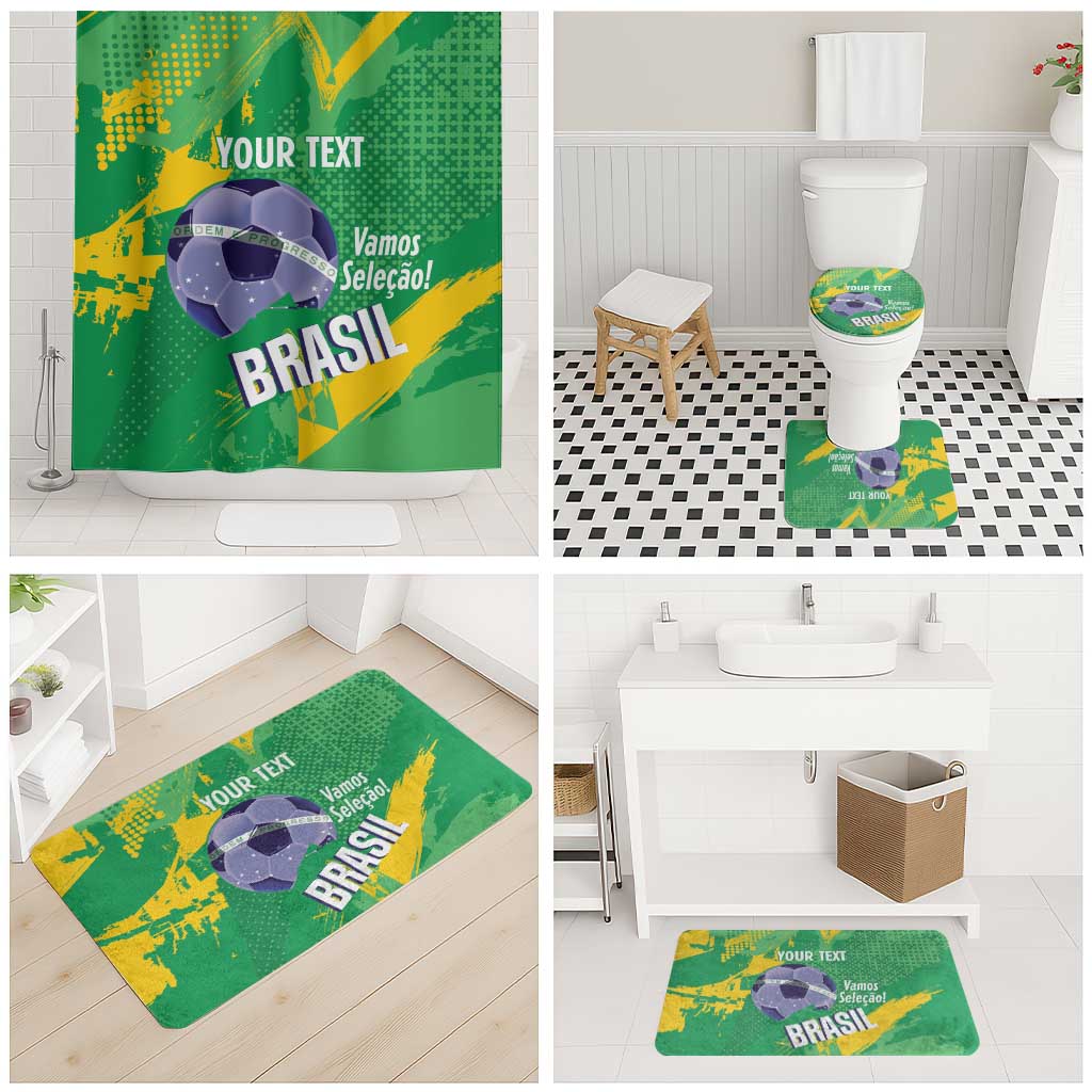 Custom Brazil Football Bathroom Set Vamos Selecao Brushes Style - Wonder Print Shop