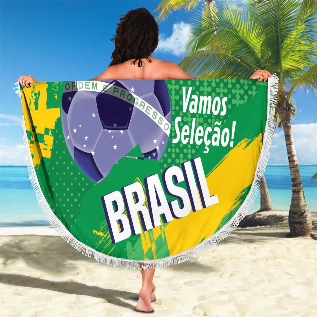 Custom Brazil Football Beach Blanket Vamos Selecao Brushes Style - Wonder Print Shop
