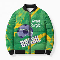 Custom Brazil Football Bomber Puffer Jacket Vamos Selecao Brushes Style - Wonder Print Shop