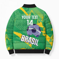 Custom Brazil Football Bomber Puffer Jacket Vamos Selecao Brushes Style - Wonder Print Shop