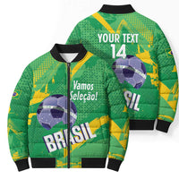 Custom Brazil Football Bomber Puffer Jacket Vamos Selecao Brushes Style - Wonder Print Shop