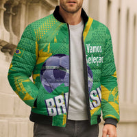 Custom Brazil Football Bomber Puffer Jacket Vamos Selecao Brushes Style - Wonder Print Shop