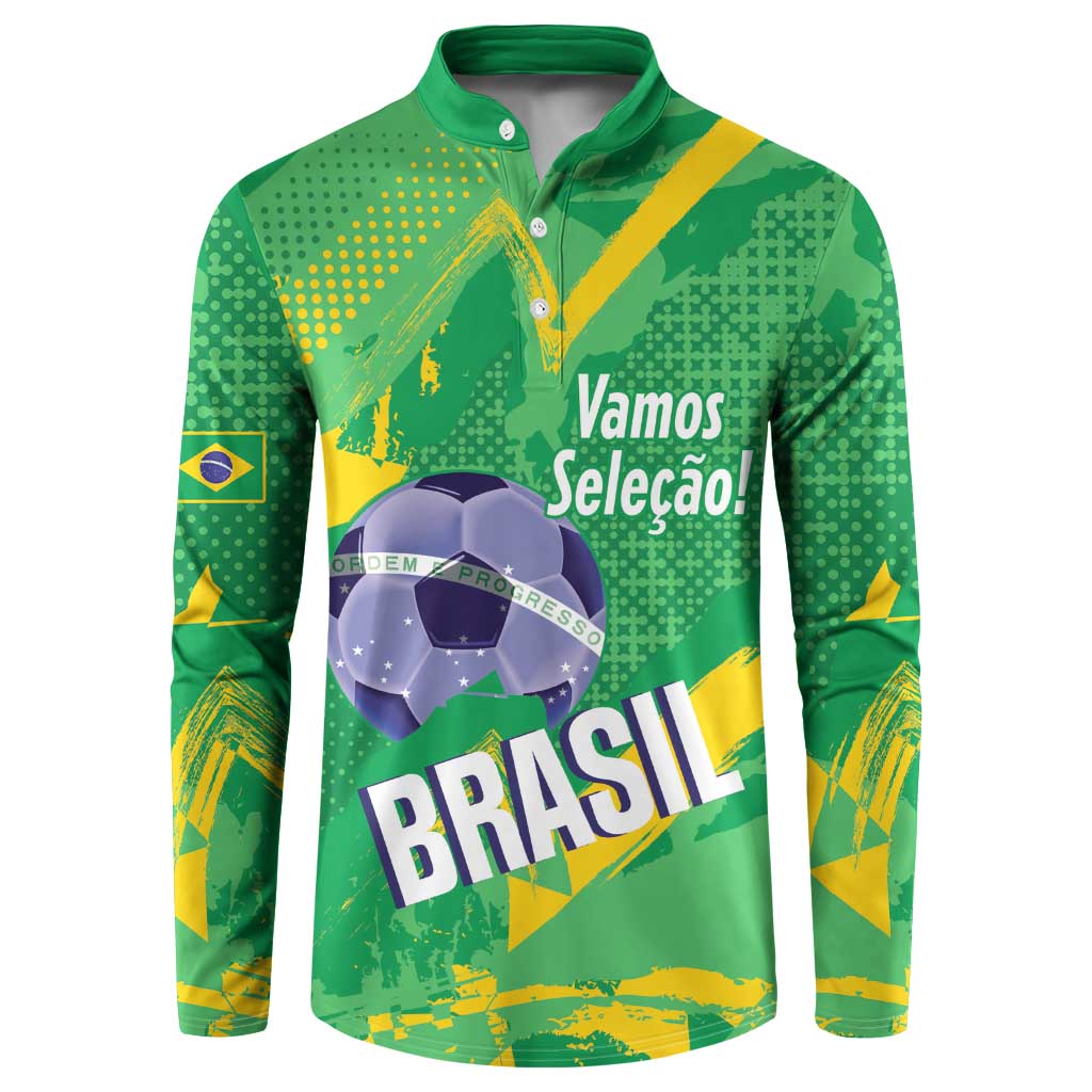 Custom Brazil Football Button Sweatshirt Vamos Selecao Brushes Style - Wonder Print Shop