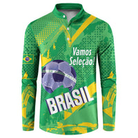 Custom Brazil Football Button Sweatshirt Vamos Selecao Brushes Style - Wonder Print Shop