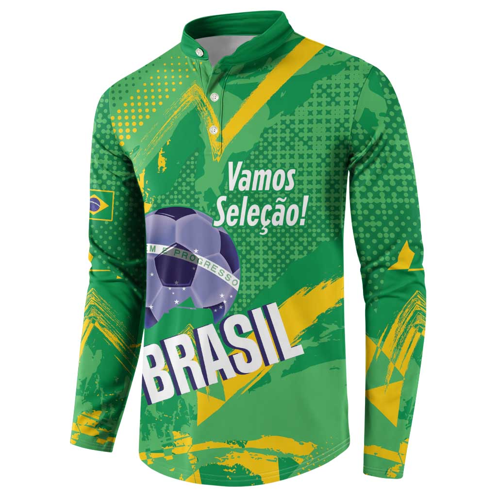 Custom Brazil Football Button Sweatshirt Vamos Selecao Brushes Style - Wonder Print Shop