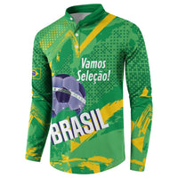 Custom Brazil Football Button Sweatshirt Vamos Selecao Brushes Style - Wonder Print Shop