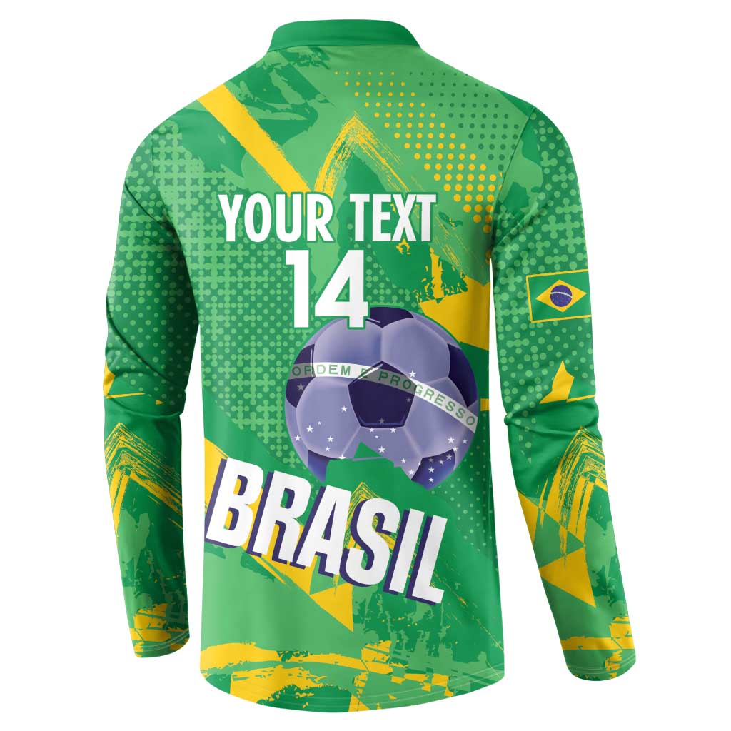 Custom Brazil Football Button Sweatshirt Vamos Selecao Brushes Style - Wonder Print Shop