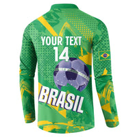 Custom Brazil Football Button Sweatshirt Vamos Selecao Brushes Style - Wonder Print Shop
