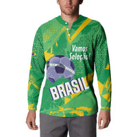 Custom Brazil Football Button Sweatshirt Vamos Selecao Brushes Style - Wonder Print Shop