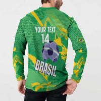 Custom Brazil Football Button Sweatshirt Vamos Selecao Brushes Style - Wonder Print Shop