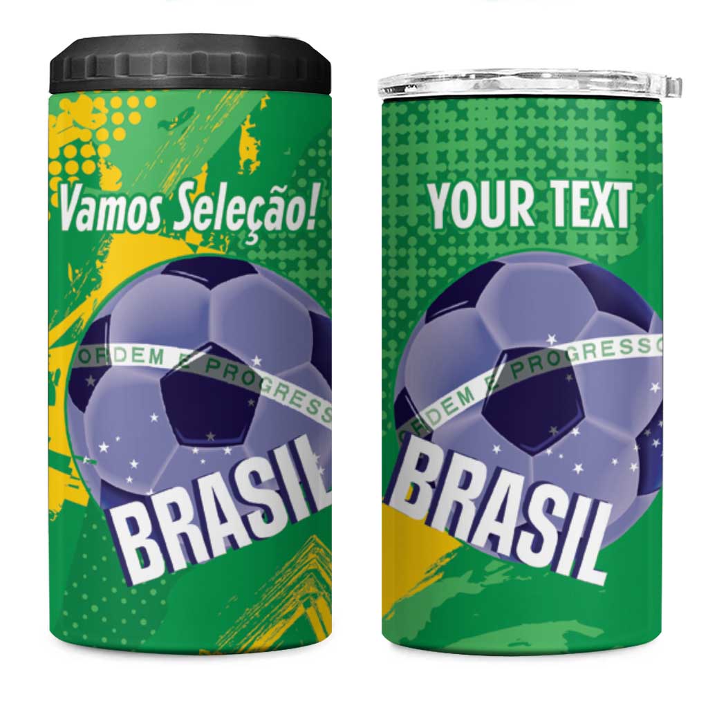 Custom Brazil Football 4 in 1 Can Cooler Tumbler Vamos Selecao Brushes Style - Wonder Print Shop