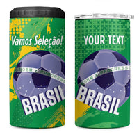 Custom Brazil Football 4 in 1 Can Cooler Tumbler Vamos Selecao Brushes Style - Wonder Print Shop