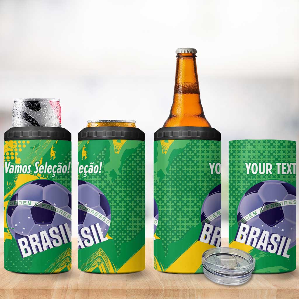 Custom Brazil Football 4 in 1 Can Cooler Tumbler Vamos Selecao Brushes Style - Wonder Print Shop