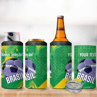 Custom Brazil Football 4 in 1 Can Cooler Tumbler Vamos Selecao Brushes Style - Wonder Print Shop