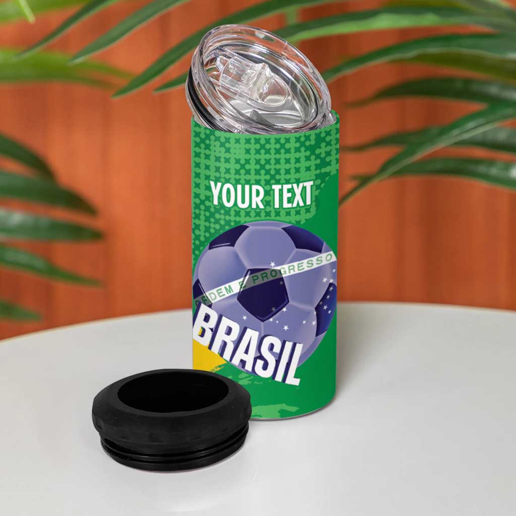 Custom Brazil Football 4 in 1 Can Cooler Tumbler Vamos Selecao Brushes Style - Wonder Print Shop