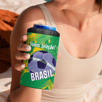 Custom Brazil Football 4 in 1 Can Cooler Tumbler Vamos Selecao Brushes Style - Wonder Print Shop