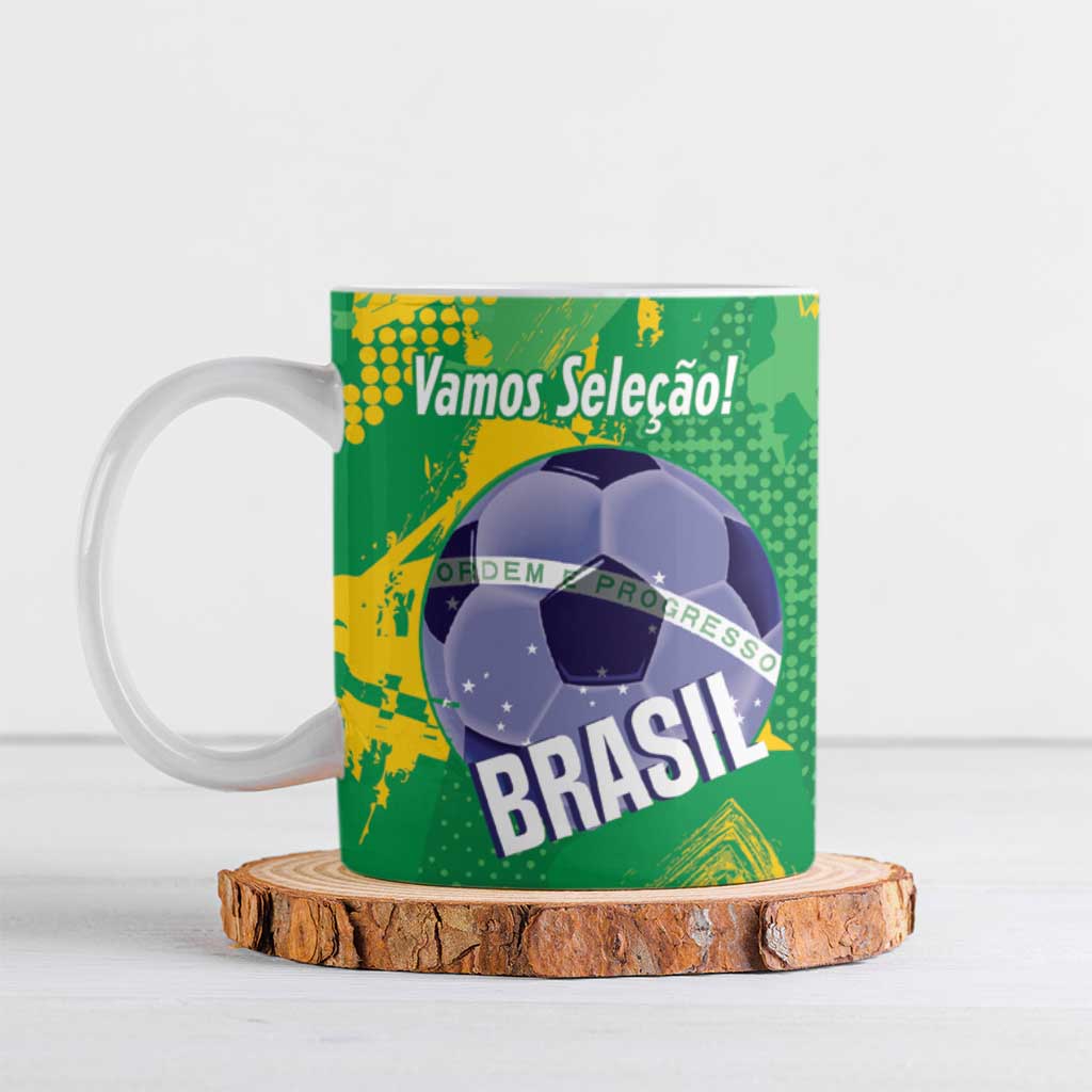 Custom Brazil Football Ceramic Mug Vamos Selecao Brushes Style - Wonder Print Shop