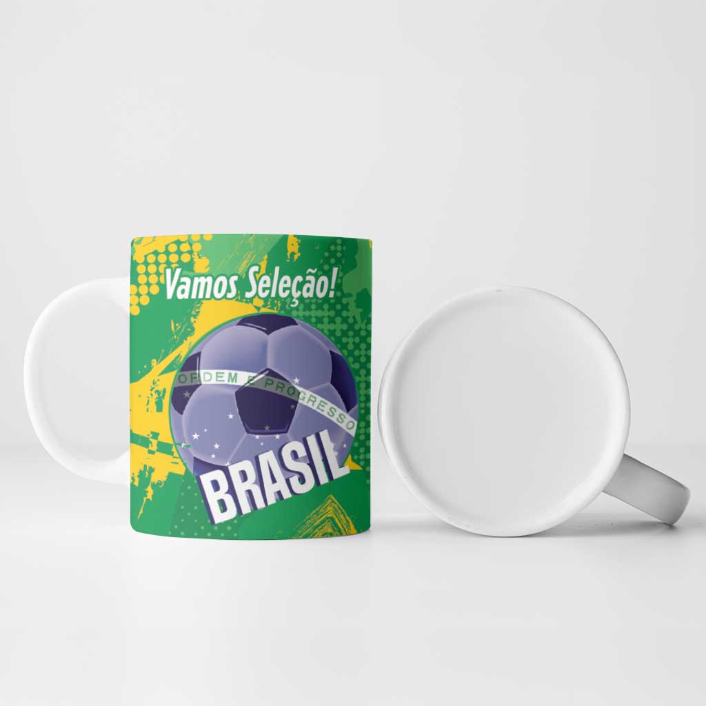 Custom Brazil Football Ceramic Mug Vamos Selecao Brushes Style - Wonder Print Shop