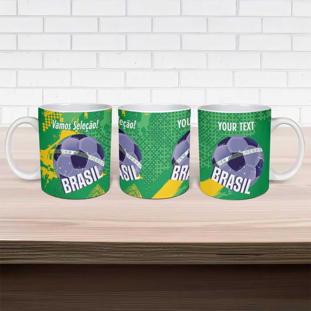 Custom Brazil Football Ceramic Mug Vamos Selecao Brushes Style - Wonder Print Shop
