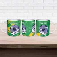 Custom Brazil Football Ceramic Mug Vamos Selecao Brushes Style - Wonder Print Shop