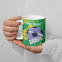 Custom Brazil Football Ceramic Mug Vamos Selecao Brushes Style - Wonder Print Shop