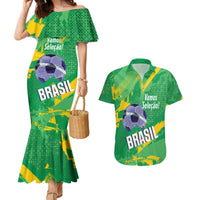 Custom Brazil Football Couples Matching Mermaid Dress and Hawaiian Shirt Vamos Selecao Brushes Style - Wonder Print Shop