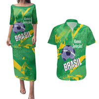 Custom Brazil Football Couples Matching Puletasi and Hawaiian Shirt Vamos Selecao Brushes Style - Wonder Print Shop