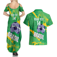 Custom Brazil Football Couples Matching Summer Maxi Dress and Hawaiian Shirt Vamos Selecao Brushes Style - Wonder Print Shop