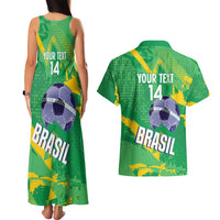 Custom Brazil Football Couples Matching Tank Maxi Dress and Hawaiian Shirt Vamos Selecao Brushes Style - Wonder Print Shop